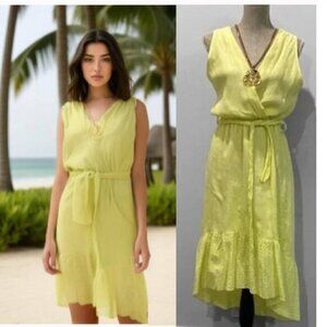 Via Signora Neon Yellow Linen Maxi Dress Medium fit​​​​​